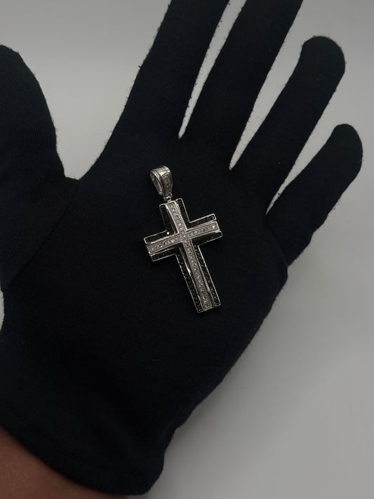 .925 Sterling Silver black diamond CZ Cross Pendant