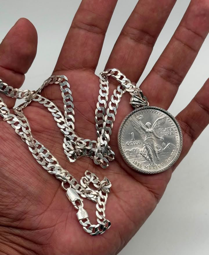 .999 pure silver centenario with bezel and chain