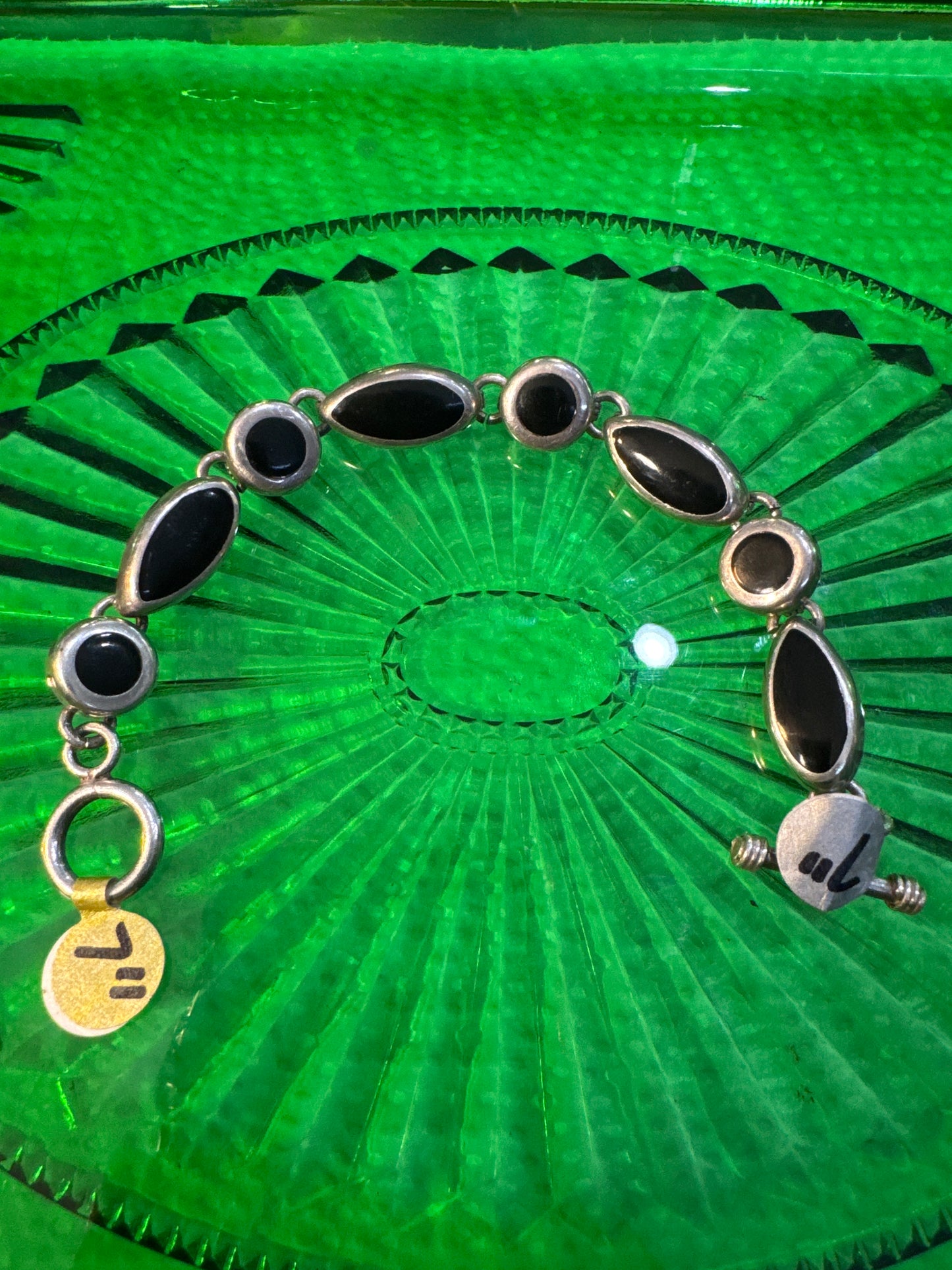 .925 Sterling Silver onyx bracelet 7”