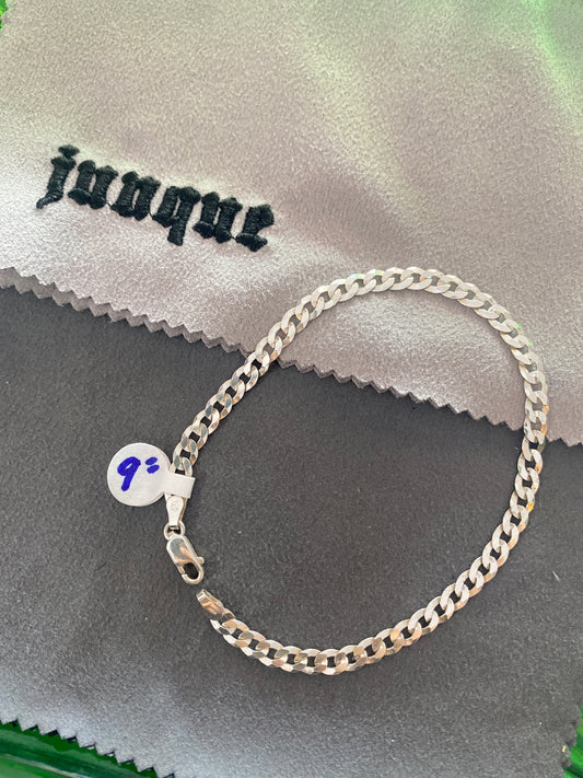 .925 Sterling Silver Cuban Link Bracelet Sz 9”