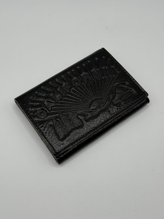 Vintage Genuine Leather “California” Embossed Trifold Wallet Black