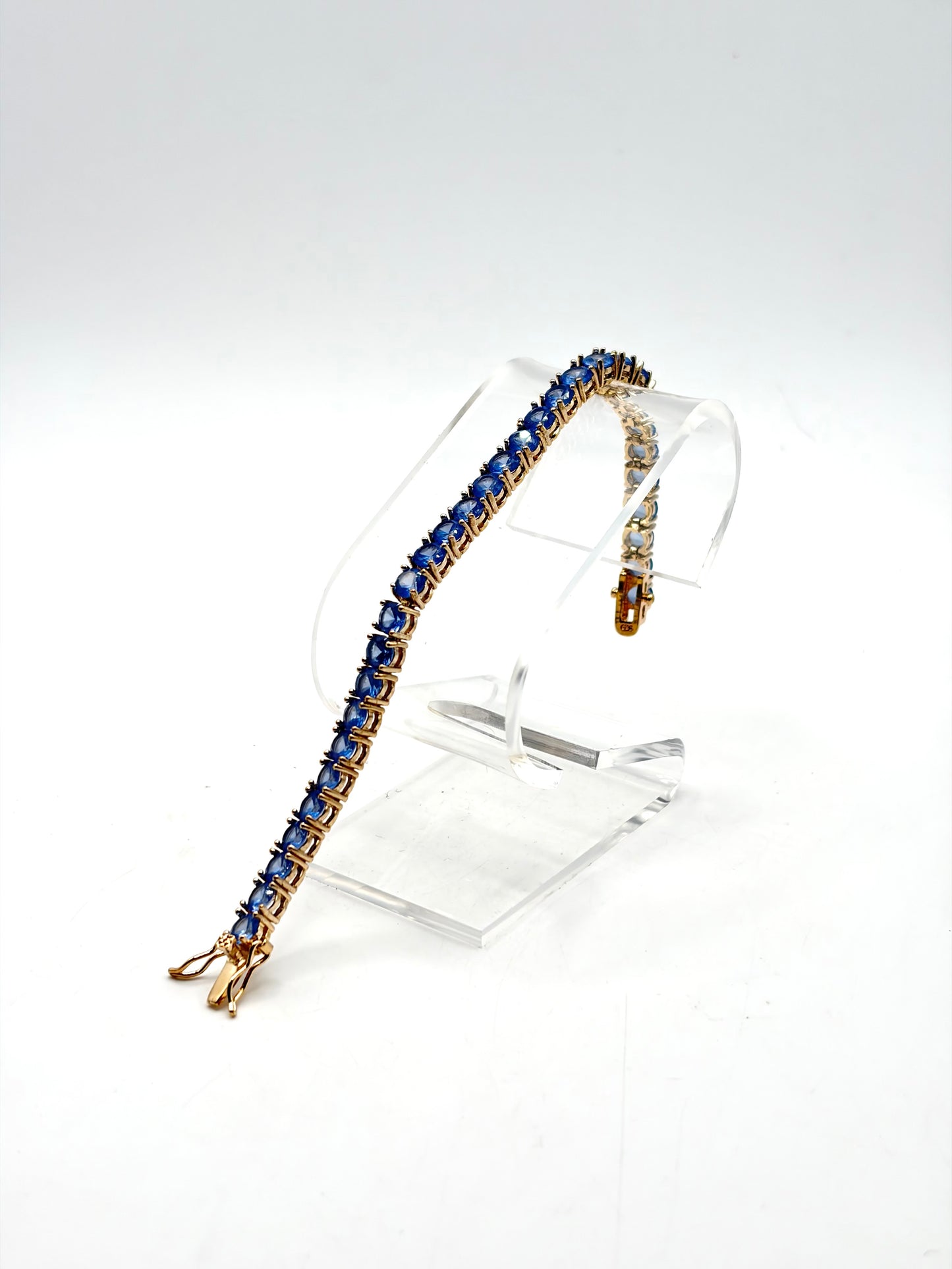 .925 Sterling Silver Gold Tone Purple Stone Tennis Bracelet 6.5in