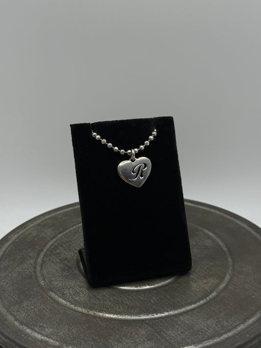 .925 Sterling Silver Heart Pendant – Script Letter “R” Initial