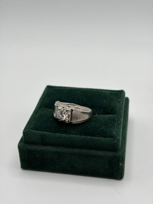 .925 Sterling Silver Solitaire CZ Signet Ring Sz. 9