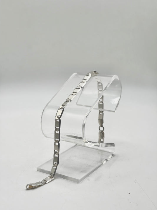 .925 Sterling Silver Flat Mariners Link Bracelet 8in