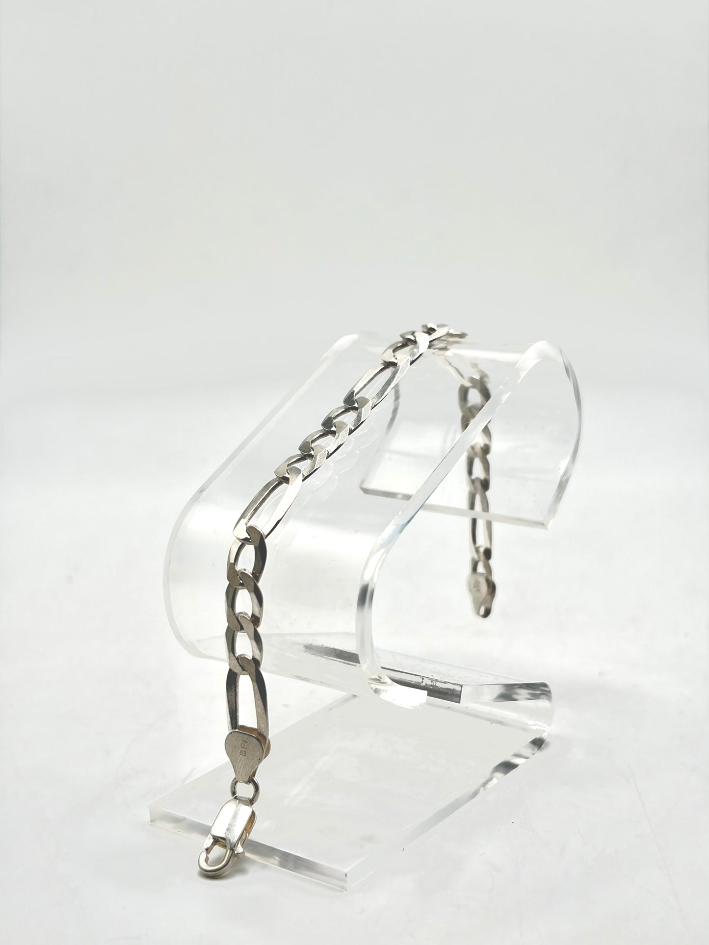 .925 Sterling Silver Geometric Organic Figaro Bracelet 7in