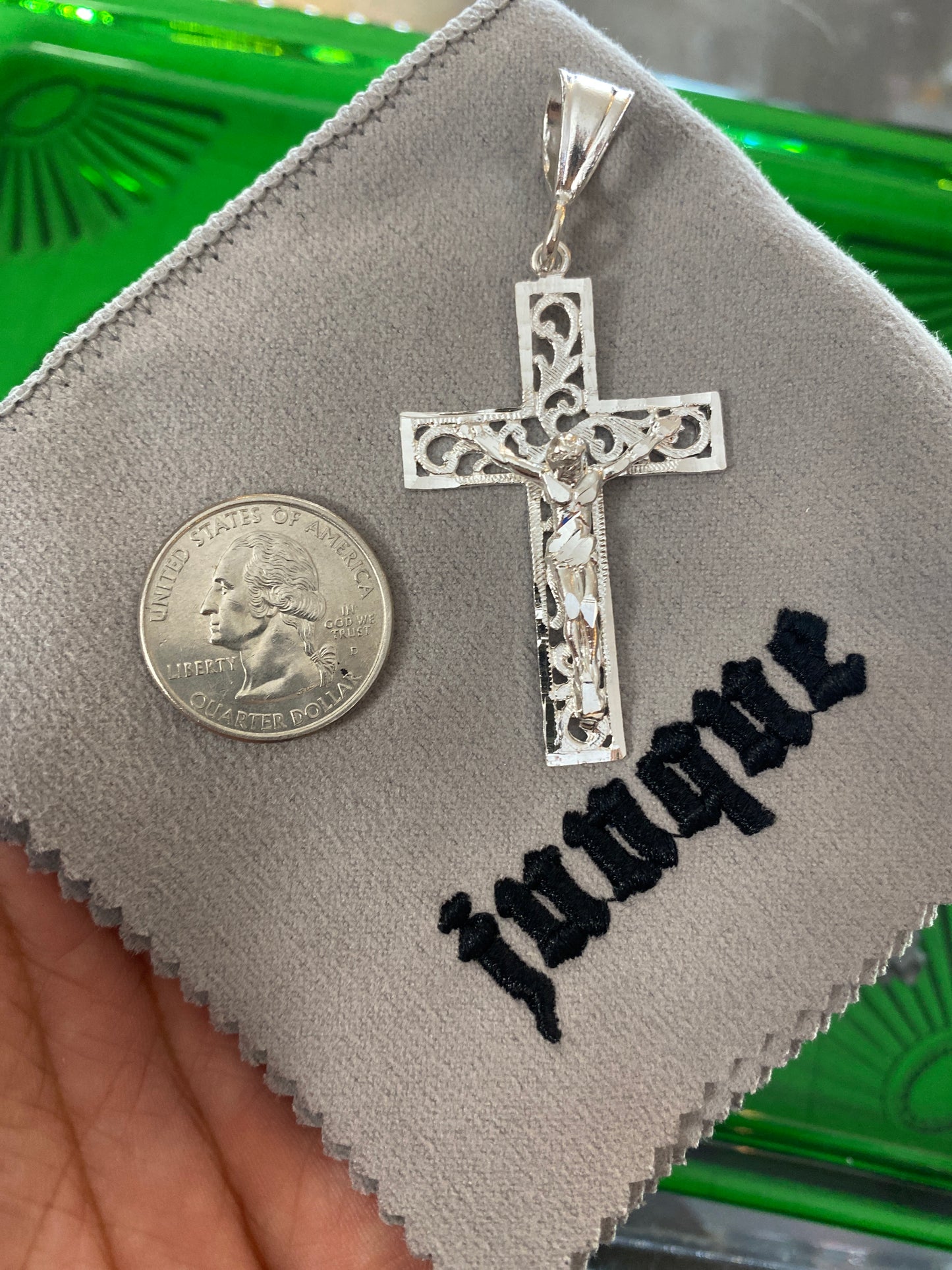 .925 Sterling Silver Large Filigree Jesus Cross Pendant