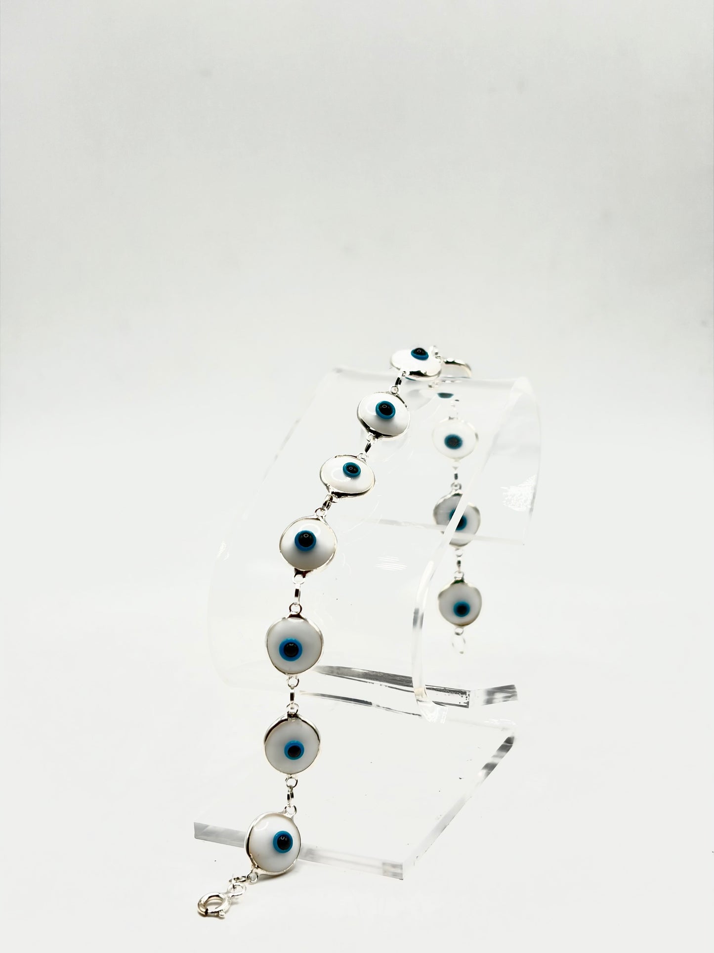 .925 Sterling Silver Evil Eye Bracelet White 7in