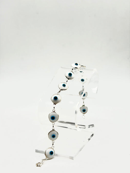 .925 Sterling Silver Evil Eye Bracelet White 7in