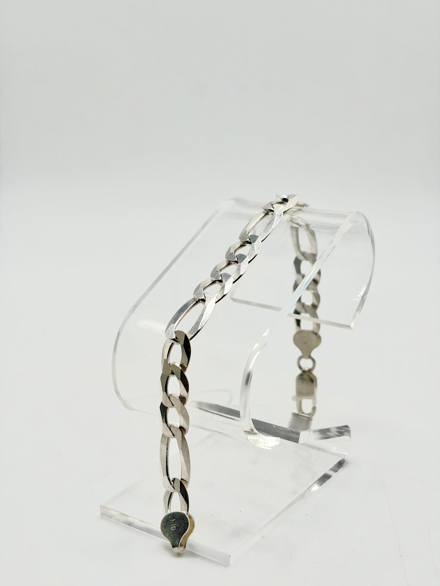 .925 Sterling Silver Geometric Organic Figaro Bracelet 7in
