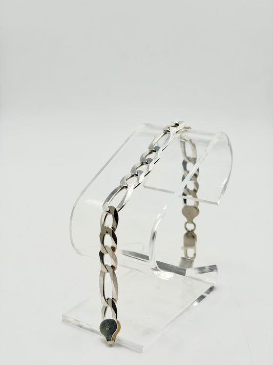 .925 Sterling Silver Geometric Organic Figaro Bracelet 7in