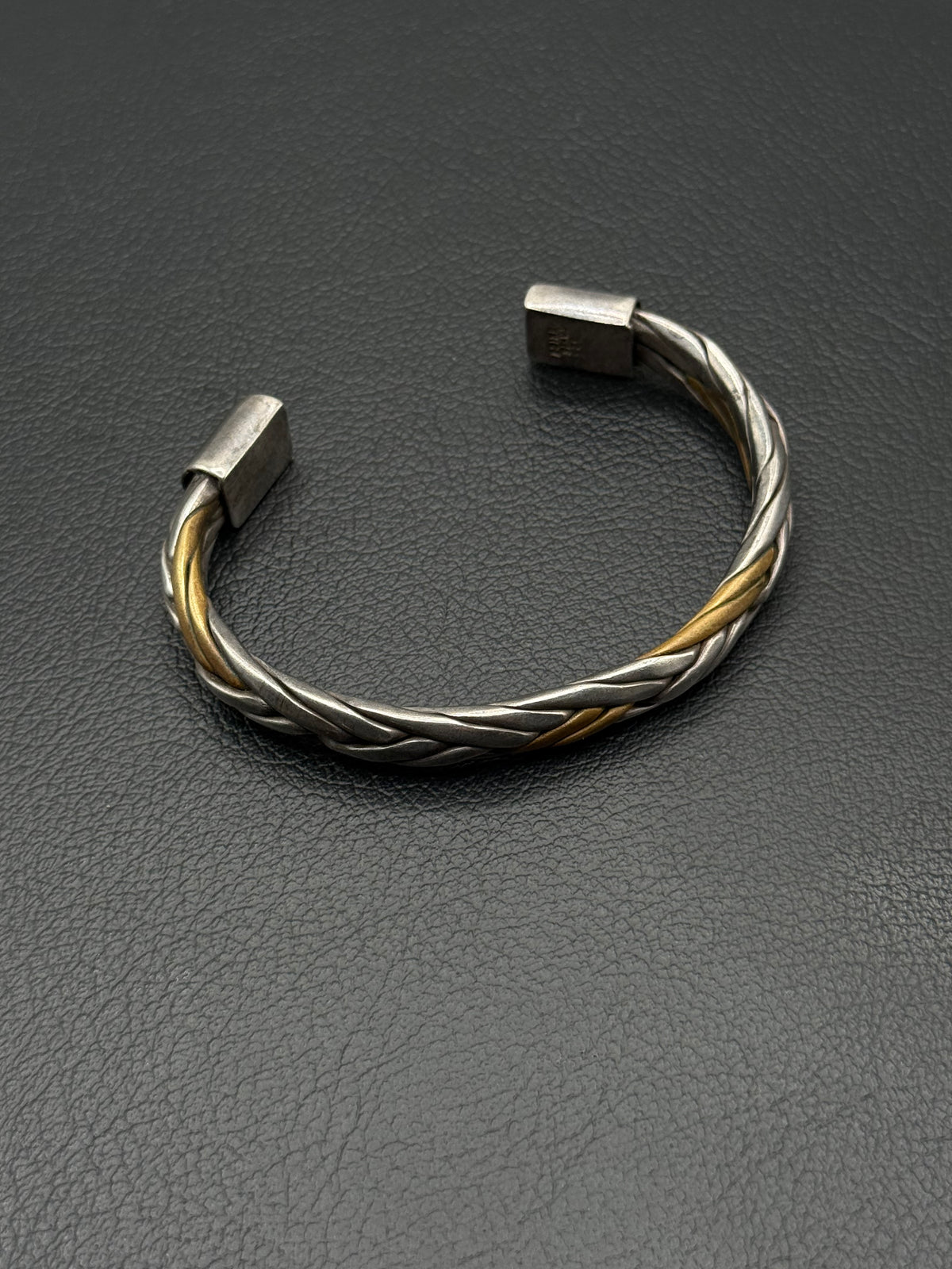 .925 Sterling Silver Two Tone Braided Cable Cuff Taxco Mexico Bracelet – Gold Accent Vintage Style