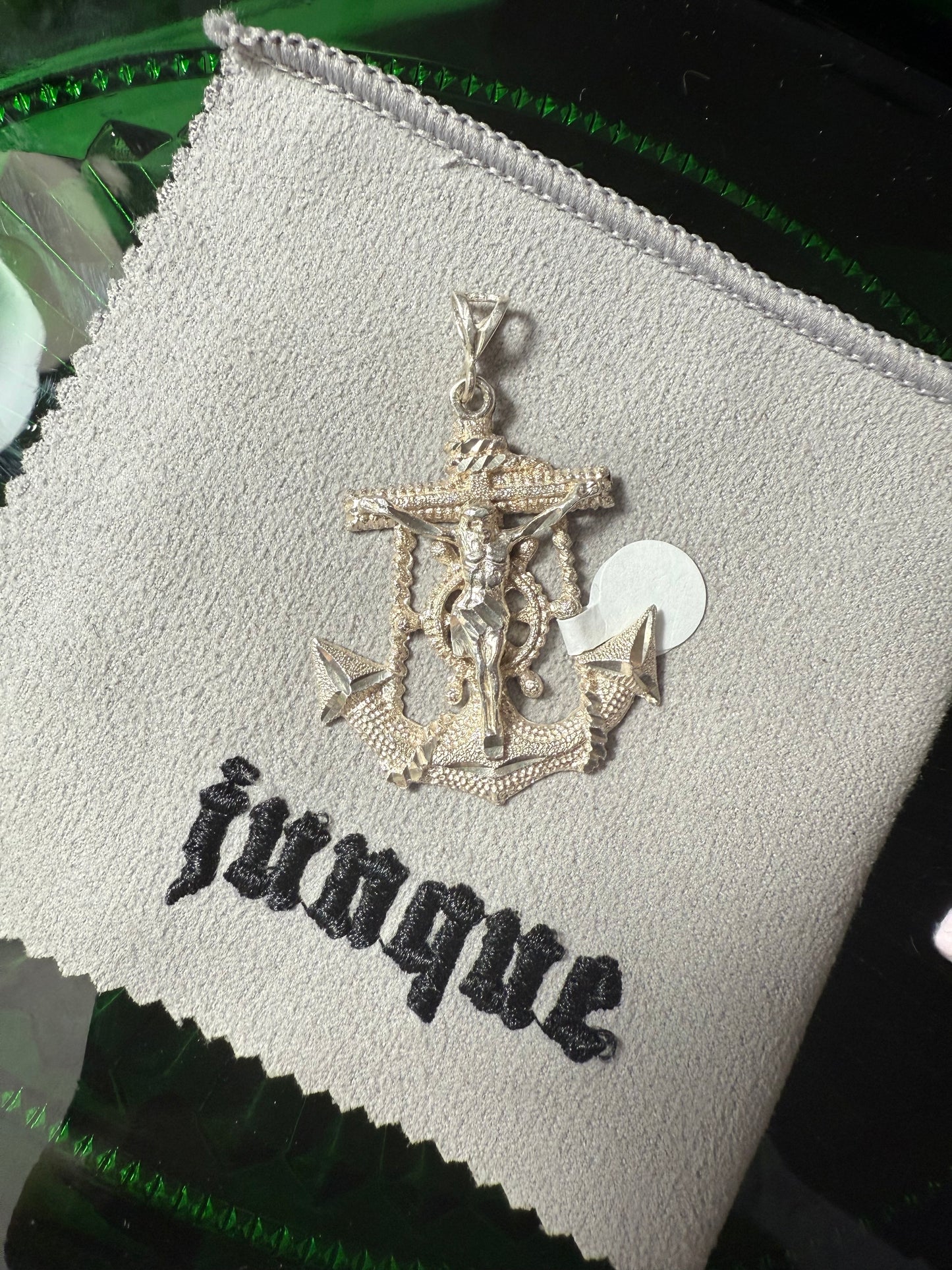 .925 Sterling silver large Jesus on anchor pendant