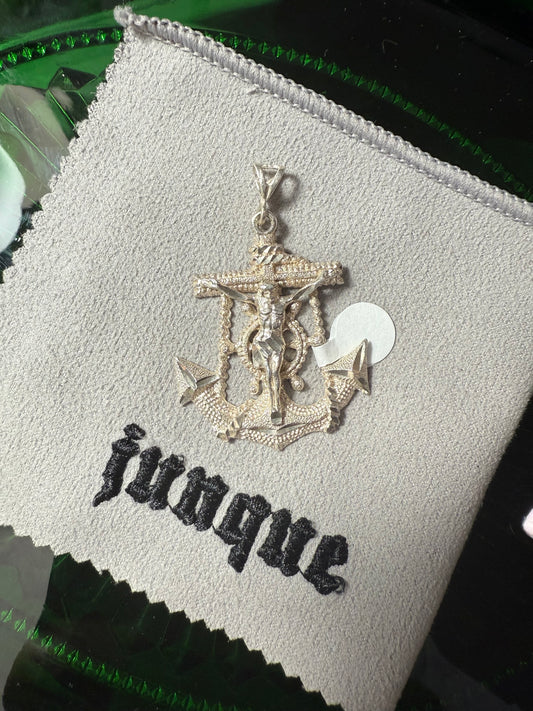 .925 Sterling silver large Jesus on anchor pendant