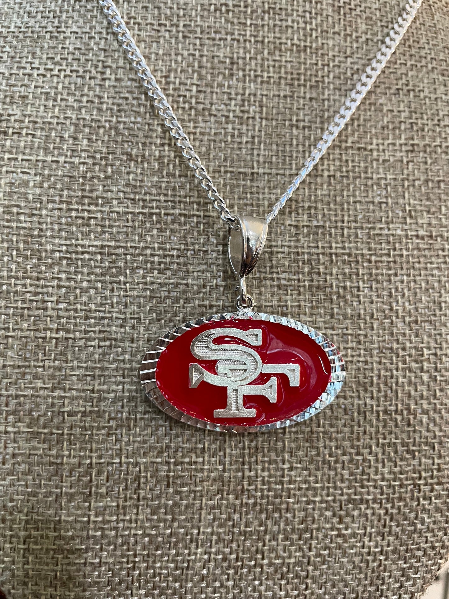 .925 sterling silver San Francisco 49ers pendant and Cuban link chain 24 inch