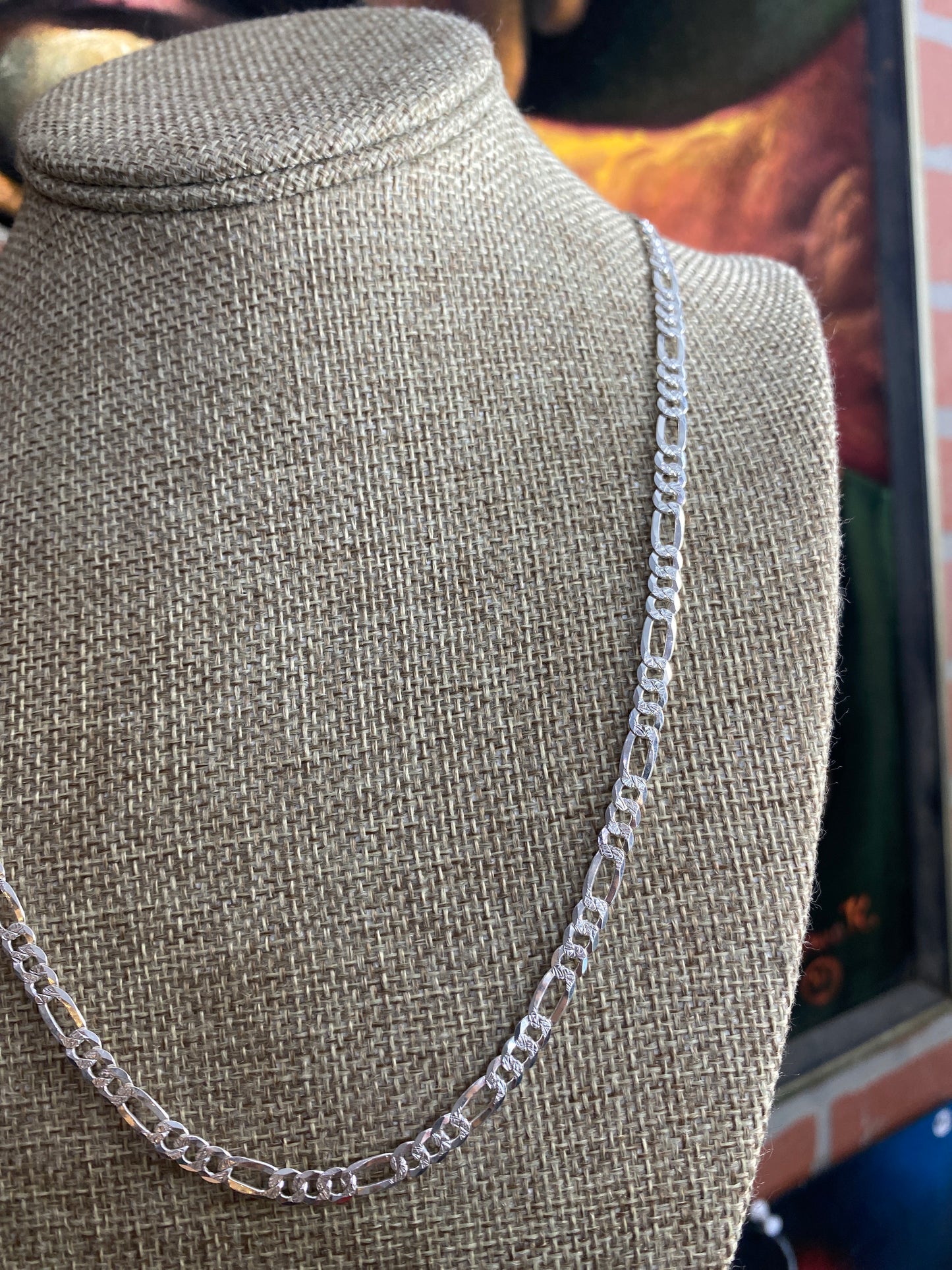 .925 Sterling Silver Flat Figaro Link Chain 24”