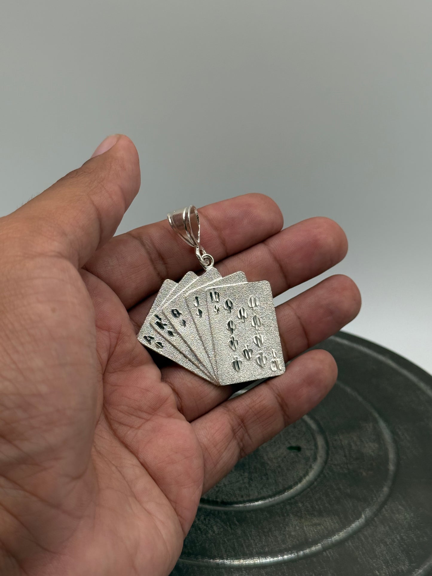 .925 Sterling Silver Playing Card Straight Flush Pendant