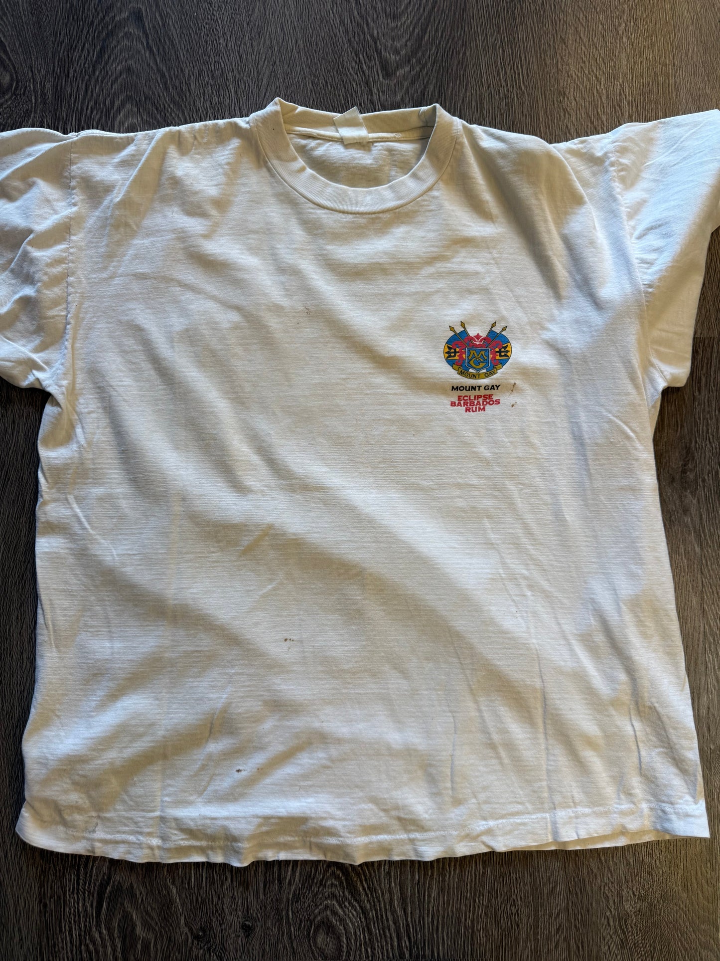 Vintage Mount Gay Eclipse Barbados Rum Graphic T-Shirt White