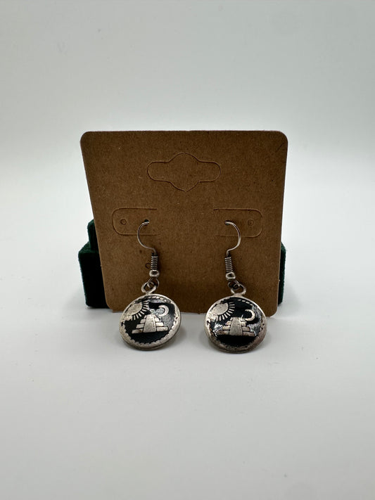 .925 Sterling Silver Aztec Dangle Earrings