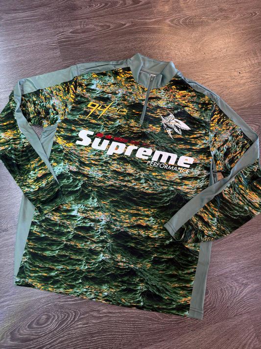 Supreme Performance Long Sleeve Fishing Jersey – All-Over Water Print – Men’s Sz M