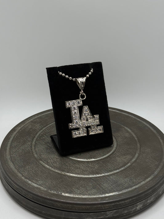 .925 Sterling Silver Large LA Logo Pendant – Pavé CZ Stones 2.5”