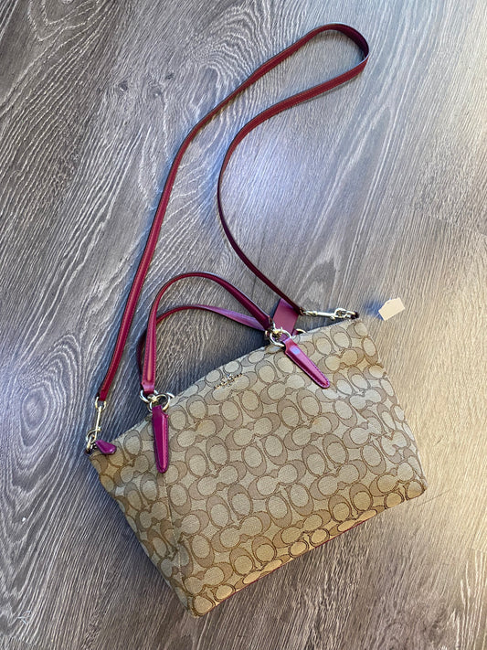 Vintage Coach Light Brown Monogram Purple Fuchsia Purse Hand Bag Handbag