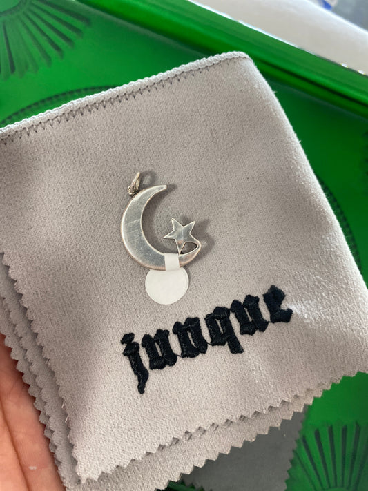 .925 Sterling Silver Small Moon Star Pendant