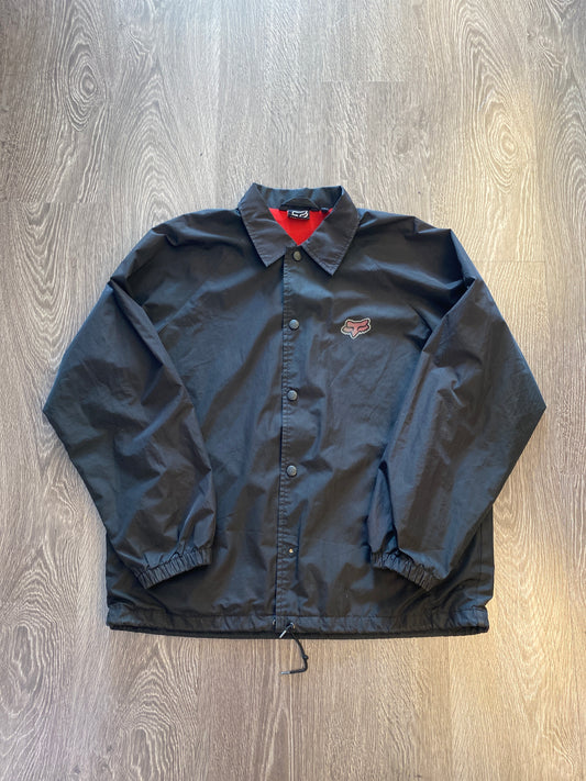 Vintage Y2K Fox Racing Motorsports Coach Jacket Black Sz Large