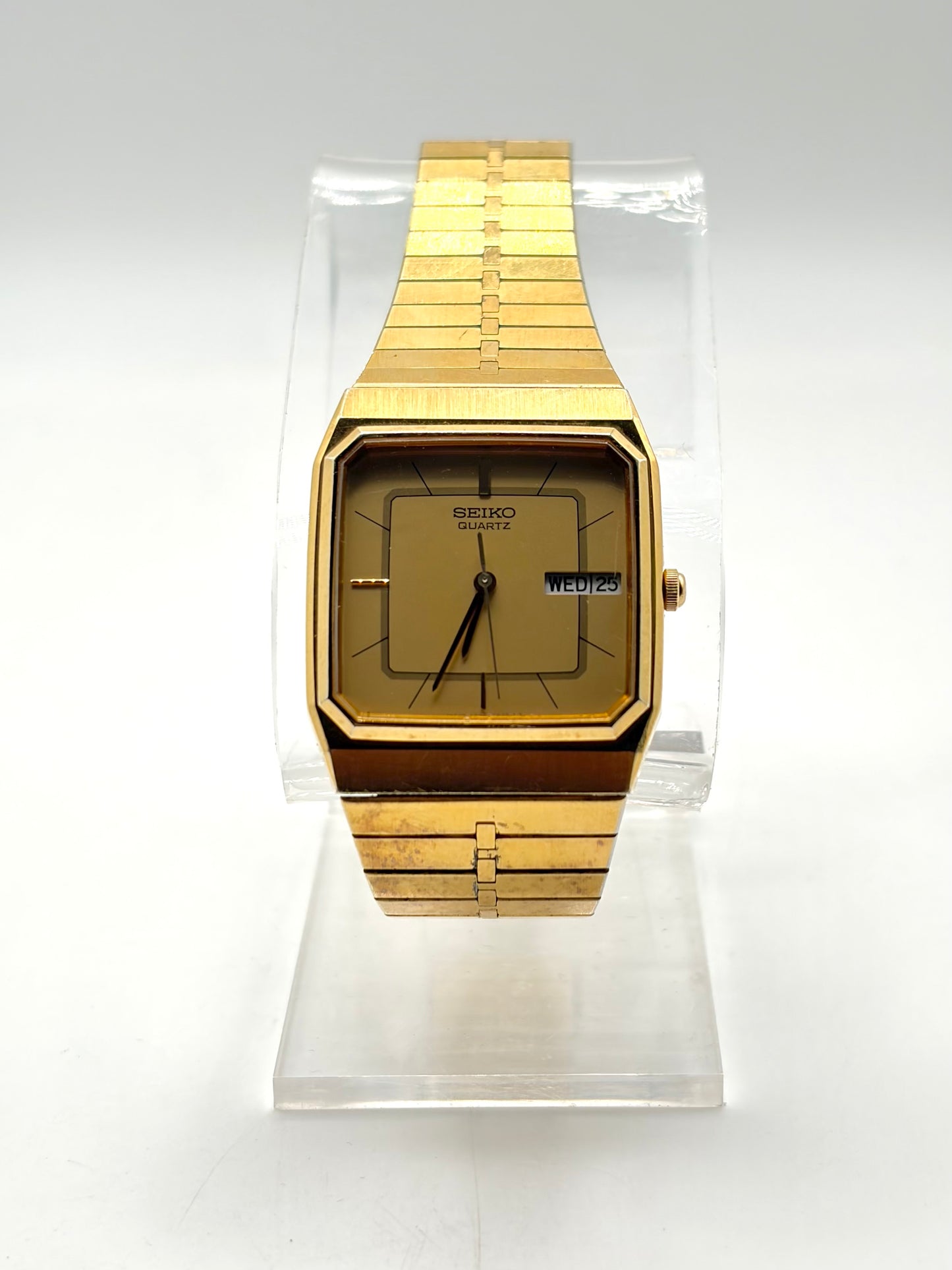Seiko Quartz Gold Tone Square Day-Date Men’s Dress Watch