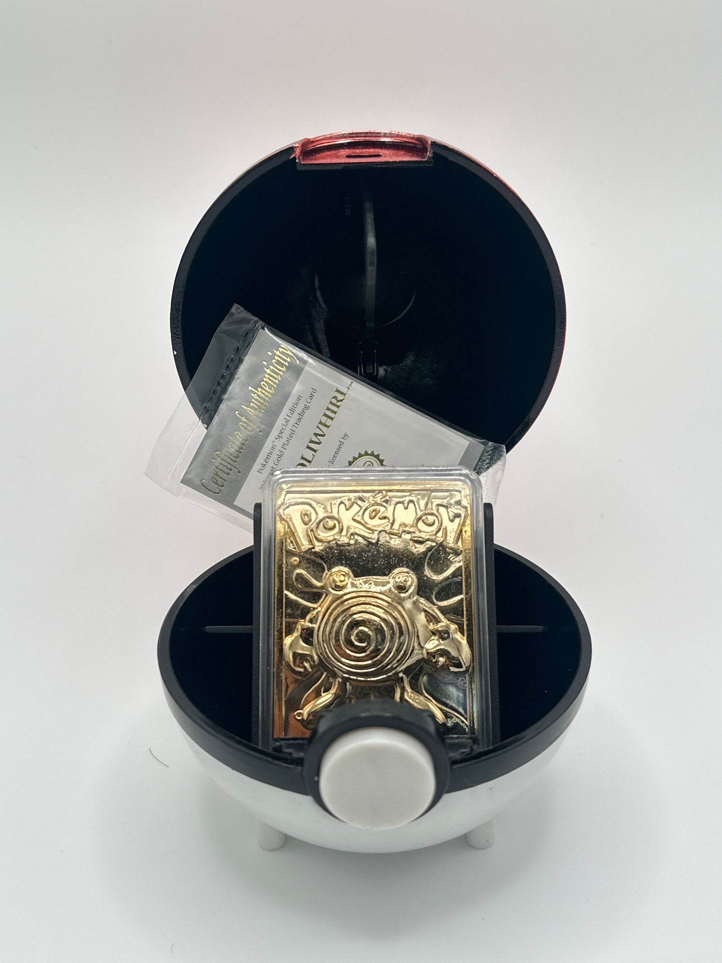 23k Gold Plated Poliwhirl Pokémon Metal Card w/ Poké Ball Display