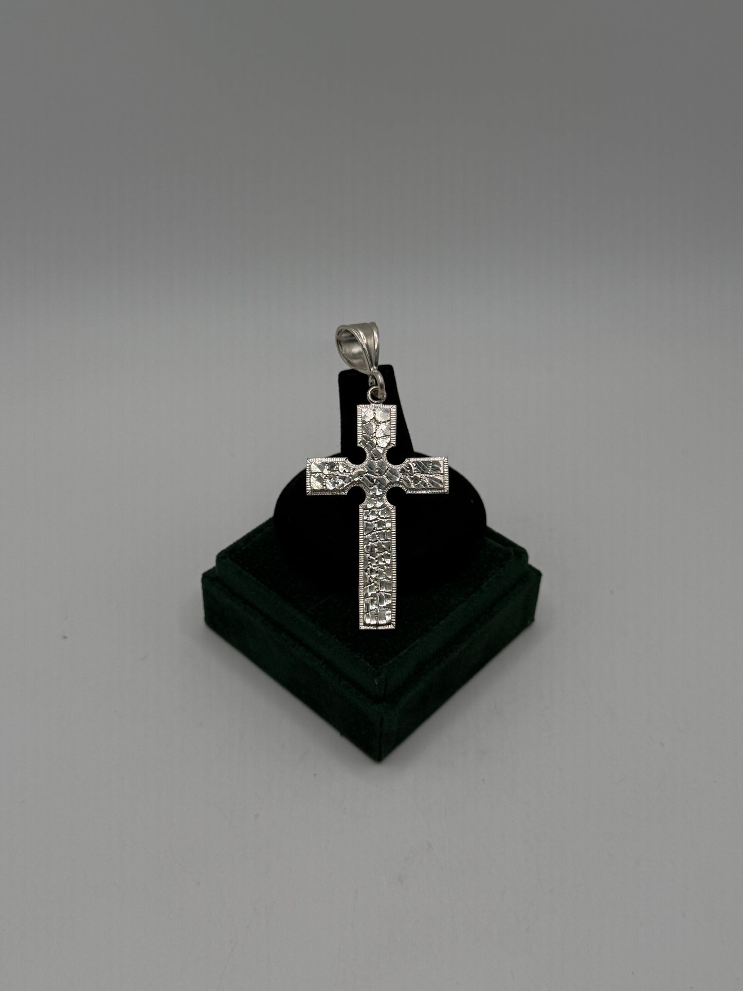 .925 Sterling Silver large nugget cross pendant 3”