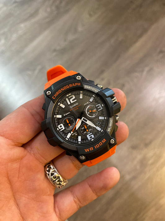 Casio Black Orange Strap Chronograph Watch