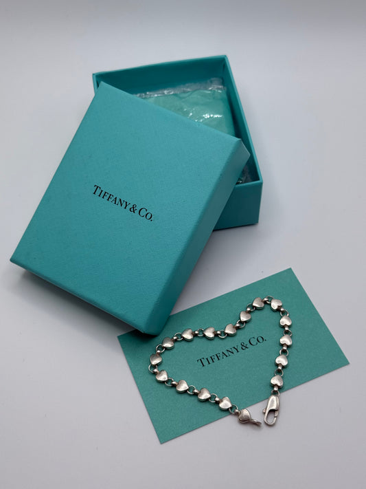 .925 Sterling Silver Tiffany & Co heart Bracelet 7.5”