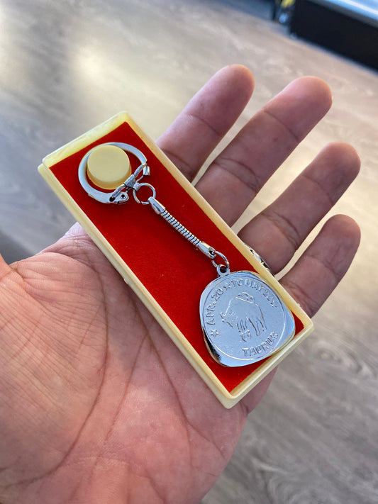 Vintage Novelty Silver Tone Taurus Zodiac Keychain