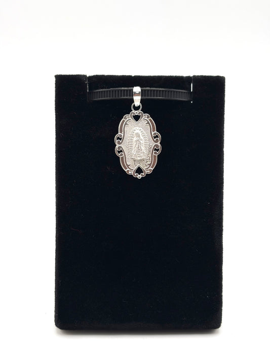 .925 Sterling Silver Virgin Mary Pendant with Floral Border