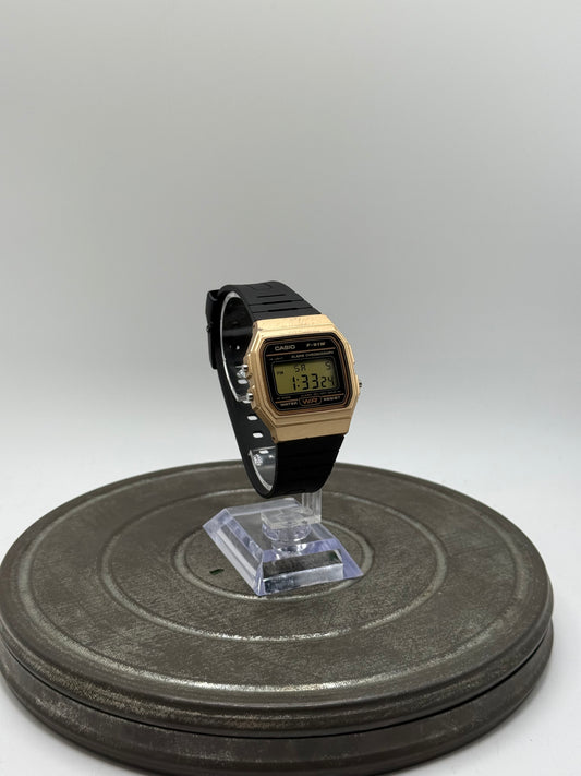 Casio F-91W Gold Tone Digital Watch Black Resin Band