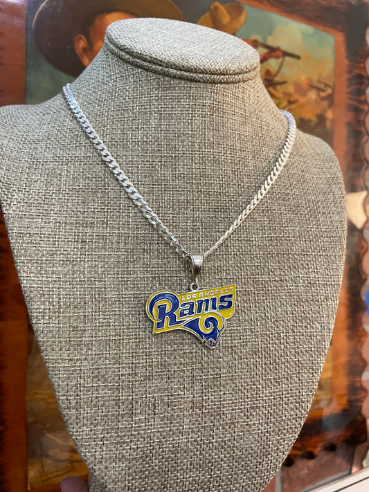 .925 sterling silver rams pendant and 22 inch chain