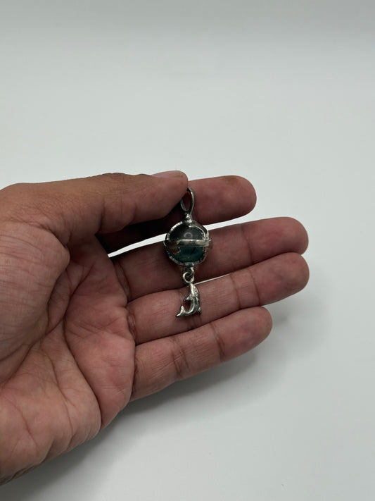 .925 Sterling Silver Dolphin Globe Ocean Theme Pendant
