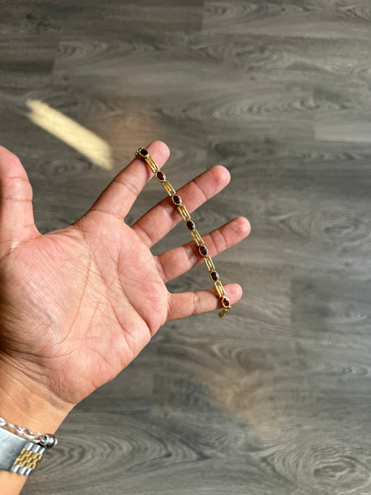 .925 Sterling silver yellow tone Garnett bracelet 8.5”