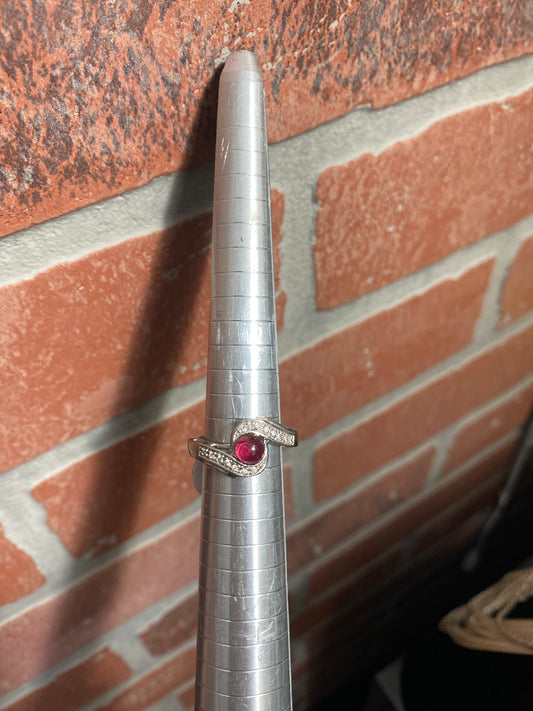 .925 Sterling Silver Studded Ruby Ring Sz 8”