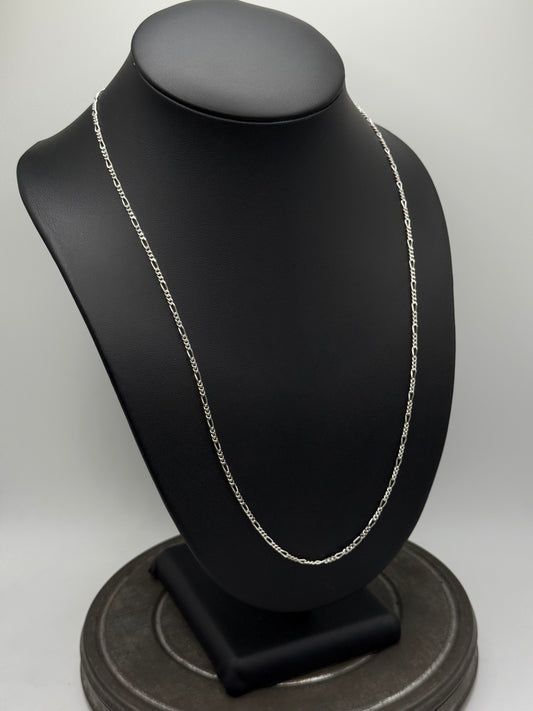 .925 Sterling Silver Figaro Chain Necklace – Thin 24”