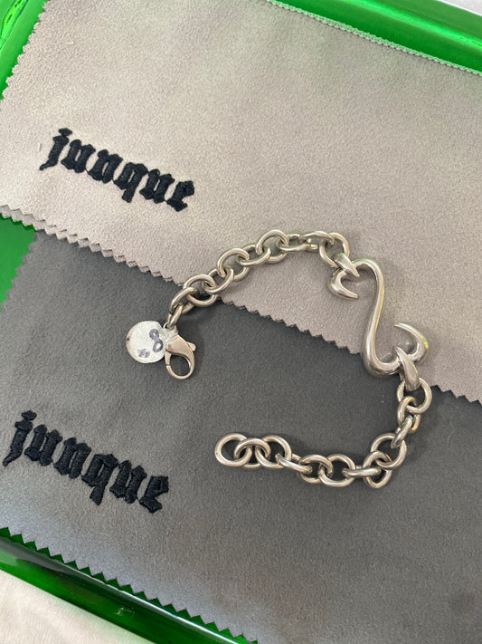 .925 Sterling Silver Heart Hook Link Bracelet Sz 8”