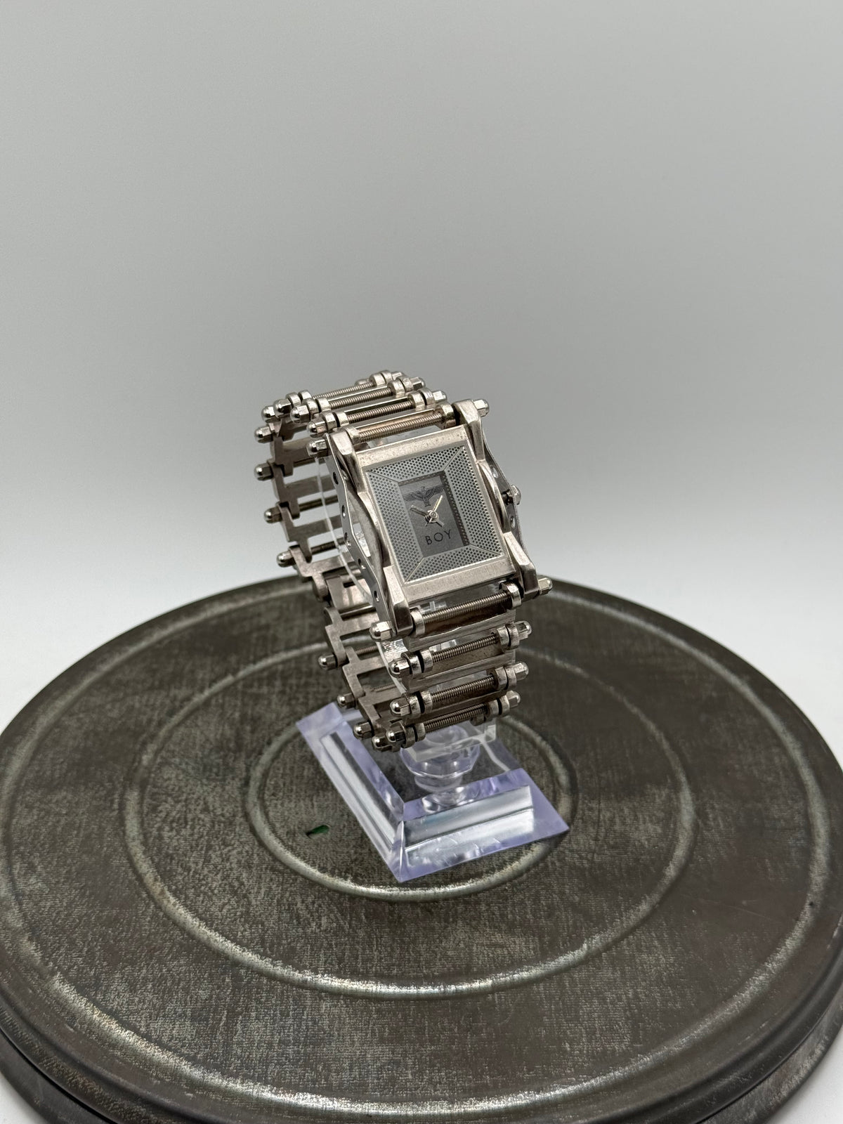BOY London Silver-Tone Rectangle Watch Industrial Link Bracelet