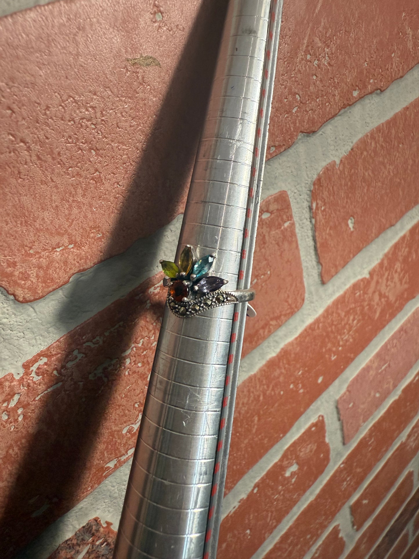 .925 Sterling silver multi color gemstone ring 8”