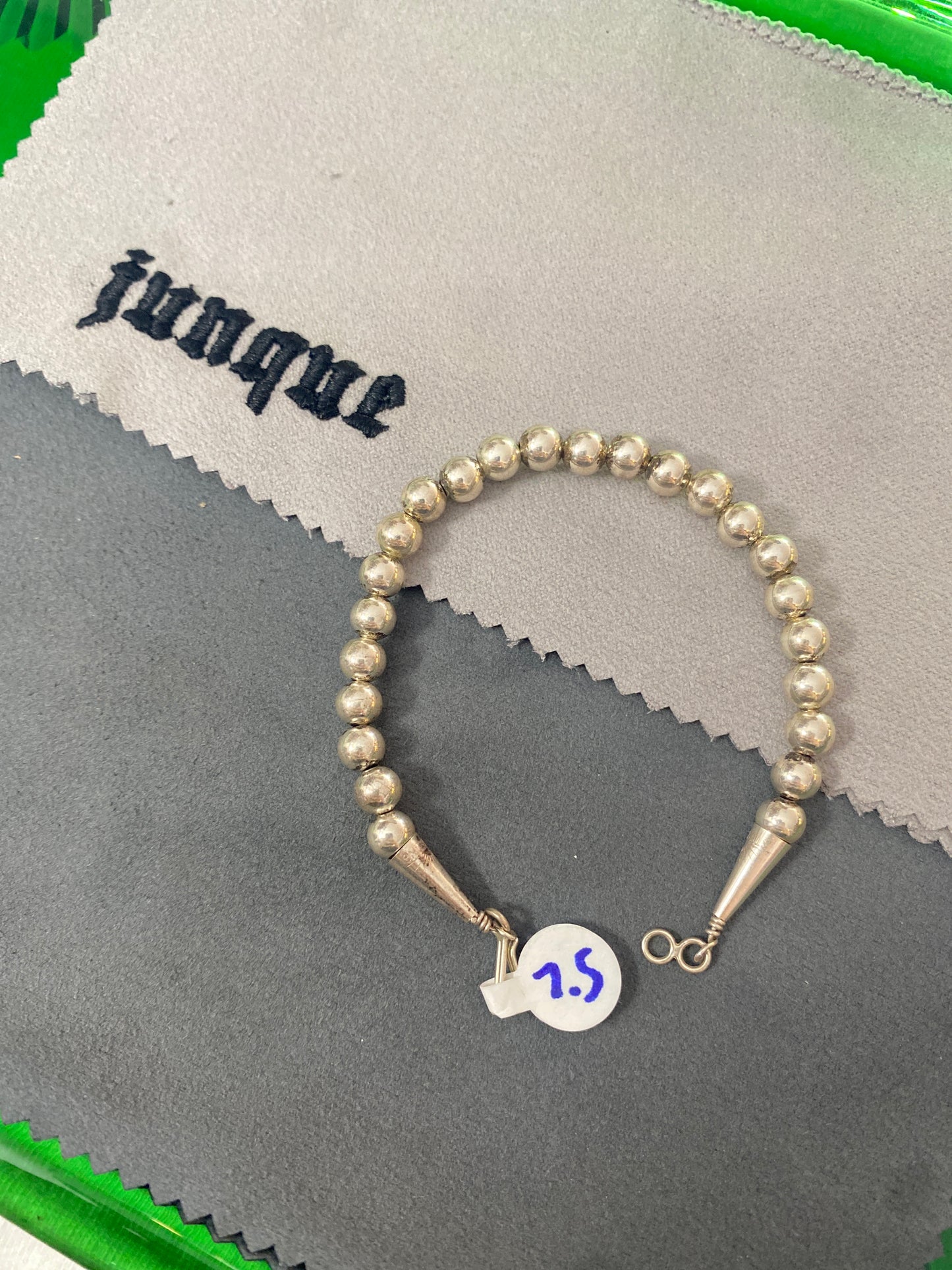 .925 Sterling Silver Beaded Bracelet Sz 7.5”