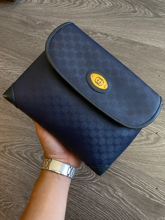 Vintage Gucci Micro GG Canvas Crossbody Hand Bag Handbag Purse Dark Midnight Navy Blue