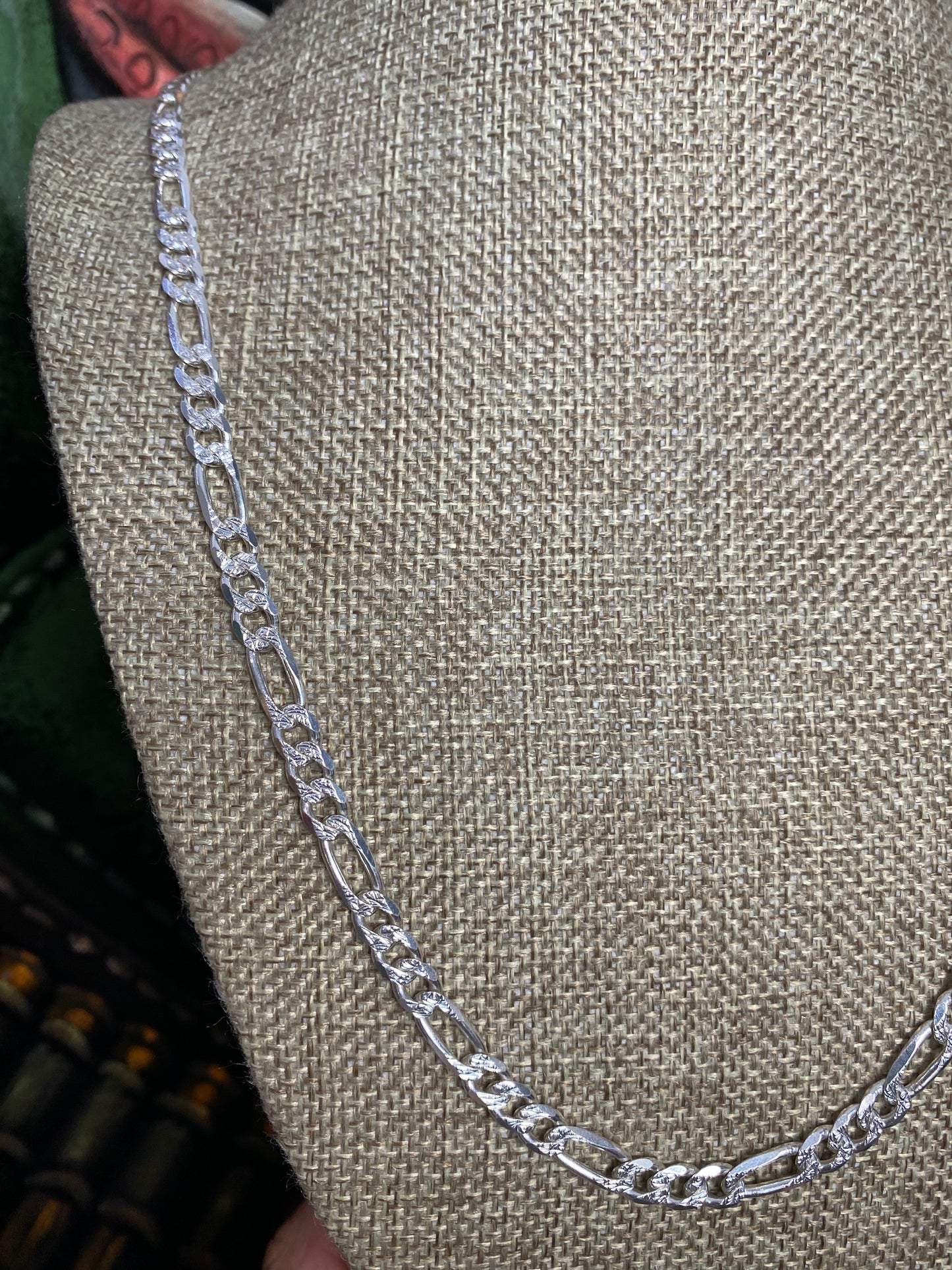 .925 Sterling Silver Diamond Cut Figaro Link Chain 24”