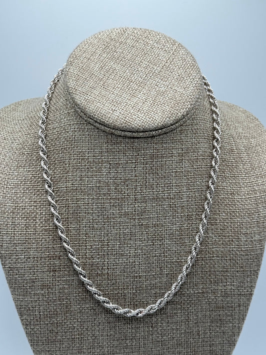 .925 Sterling Silver Rope Chain thick Necklace Sz. 17in