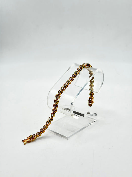 .925 Sterling Silver Gold Tone Heart CZ Tennis Bracelet 7in