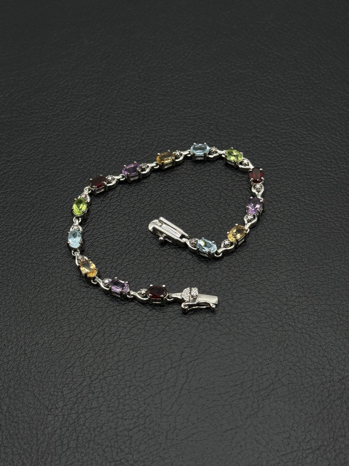 .925 Sterling Silver Multi-Color Oval Gemstone Tennis Bracelet – 7”